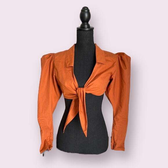 WeWoreWhat Puffed Sleeve Orange Earth Tone Crop Top Size M - Picture 1 of 7